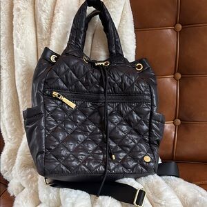 Quilted Black nylon Backpack